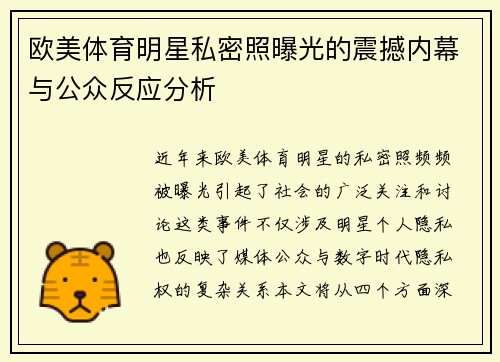 欧美体育明星私密照曝光的震撼内幕与公众反应分析
